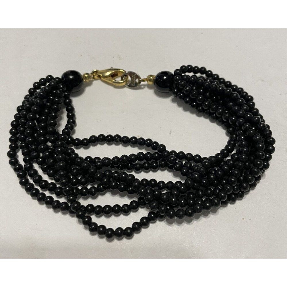 Vintage Japan Black Seed Beaded Multi strand Braclet Lobster Clasp